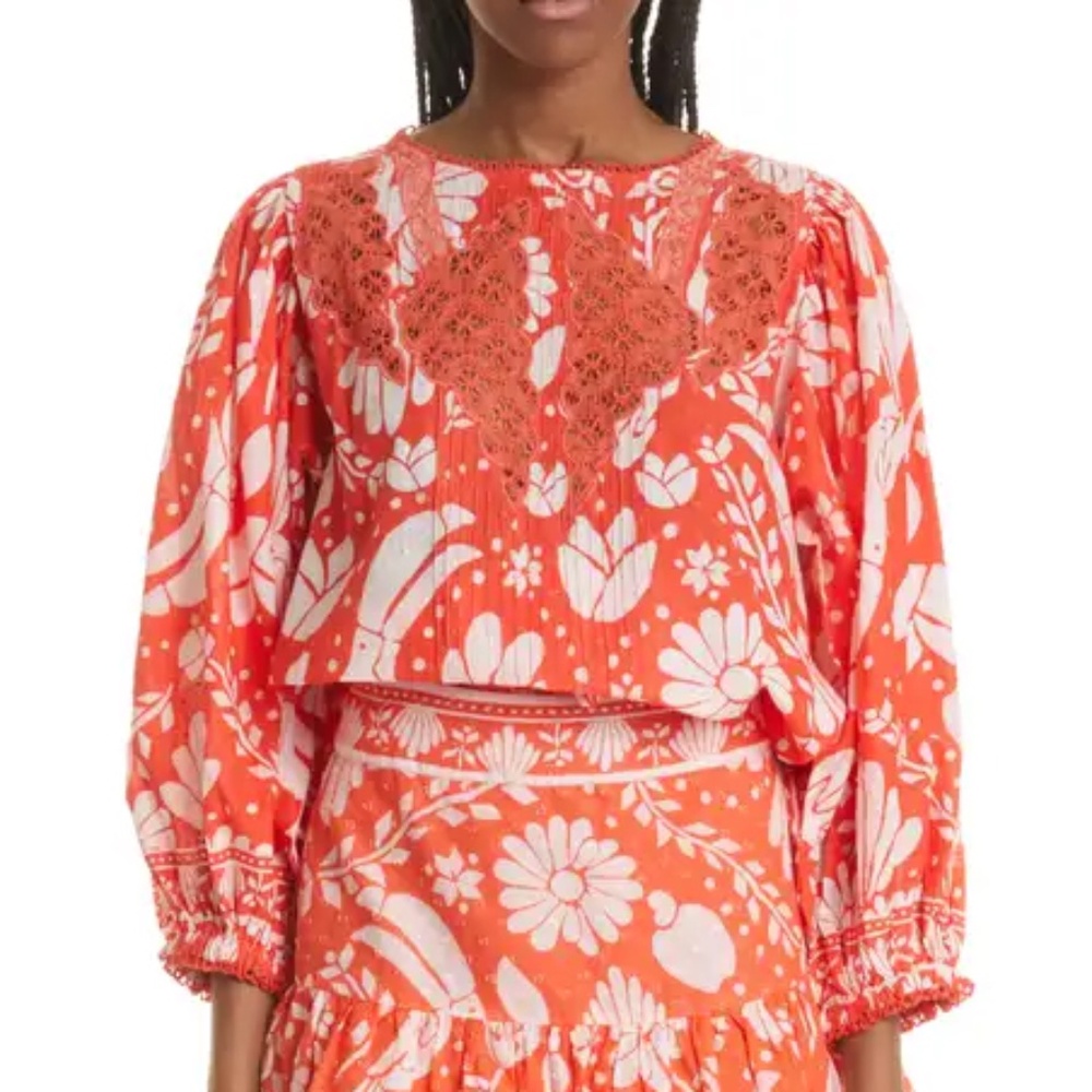 FARM RIO | Neon Jungle Embroidered Blouse, Size Medium - Picture 2 of 6